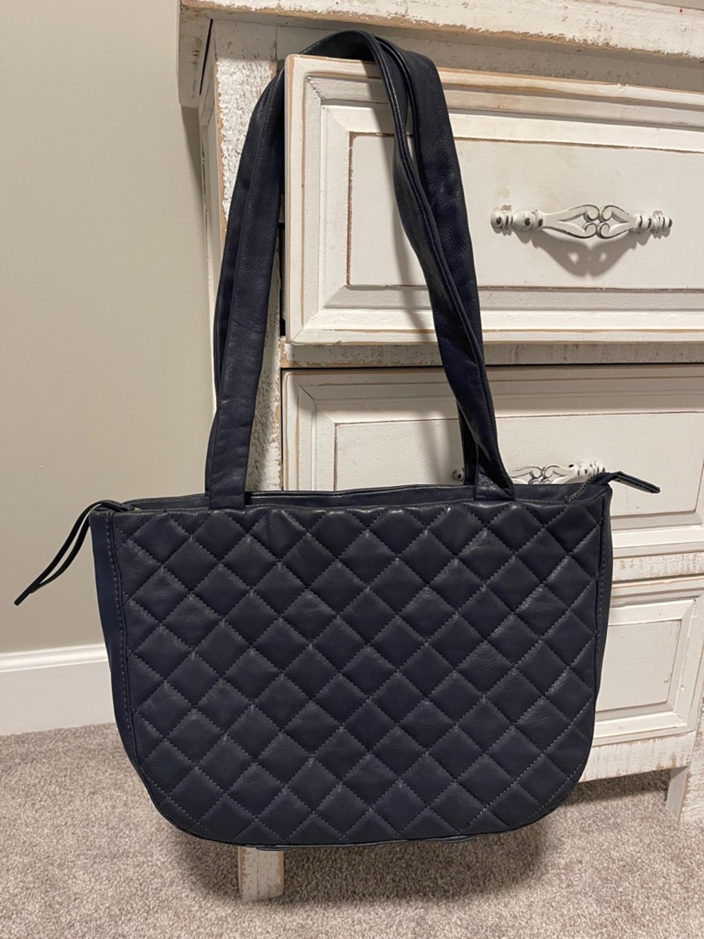 Quilted HOBO Navy Shoulder Tote Bag
